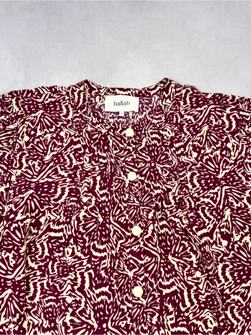 ba&sh Burgundy and Cream Abstract Print Button-Down Shirt